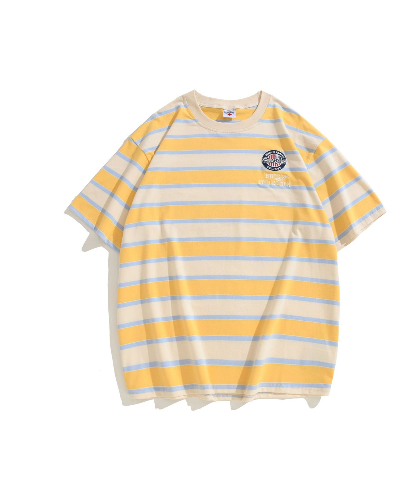 [HOOK -original-] Color scheme border short sleeve TEE with embroidered patch