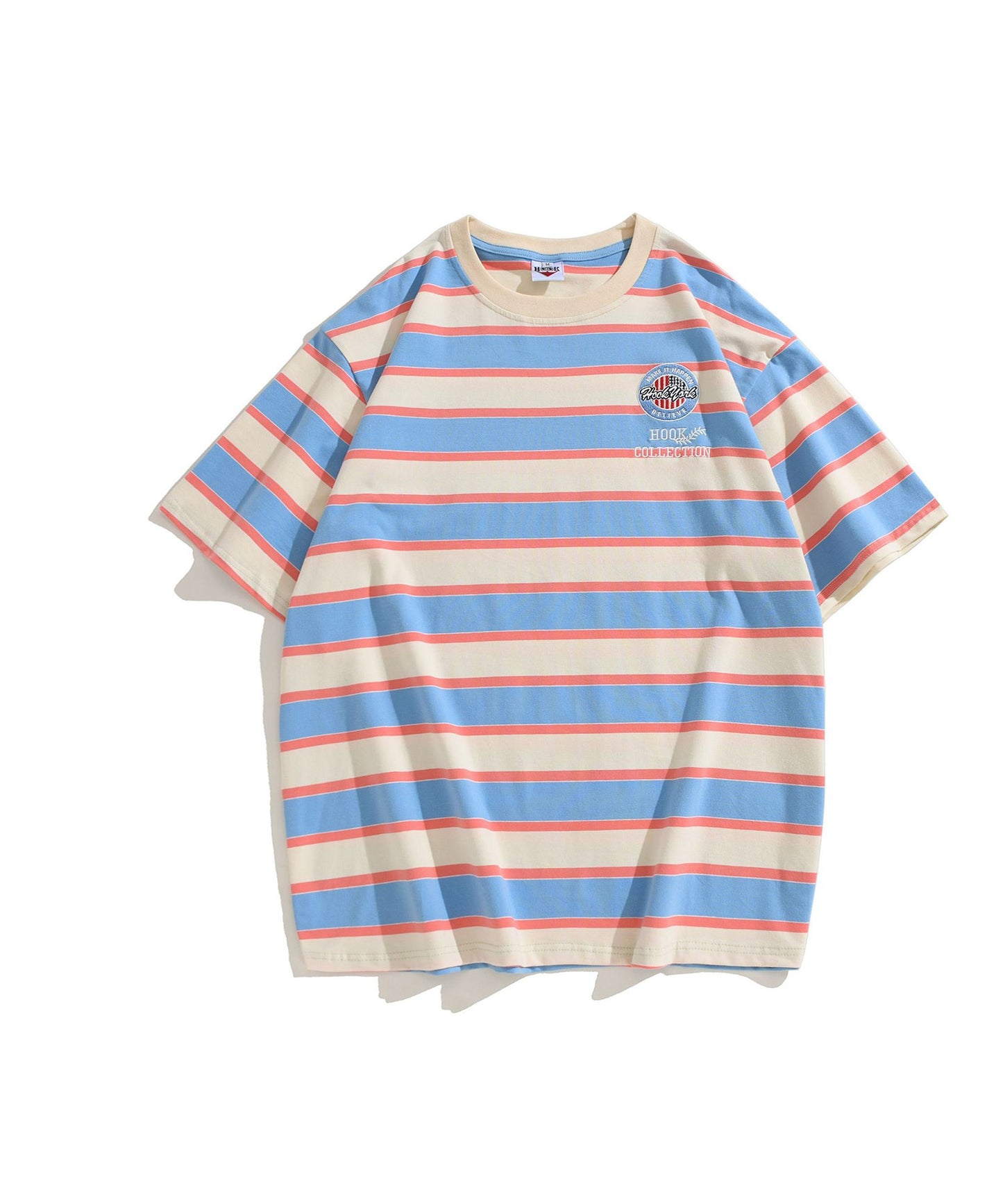 [HOOK -original-] Color scheme border short sleeve TEE with embroidered patch