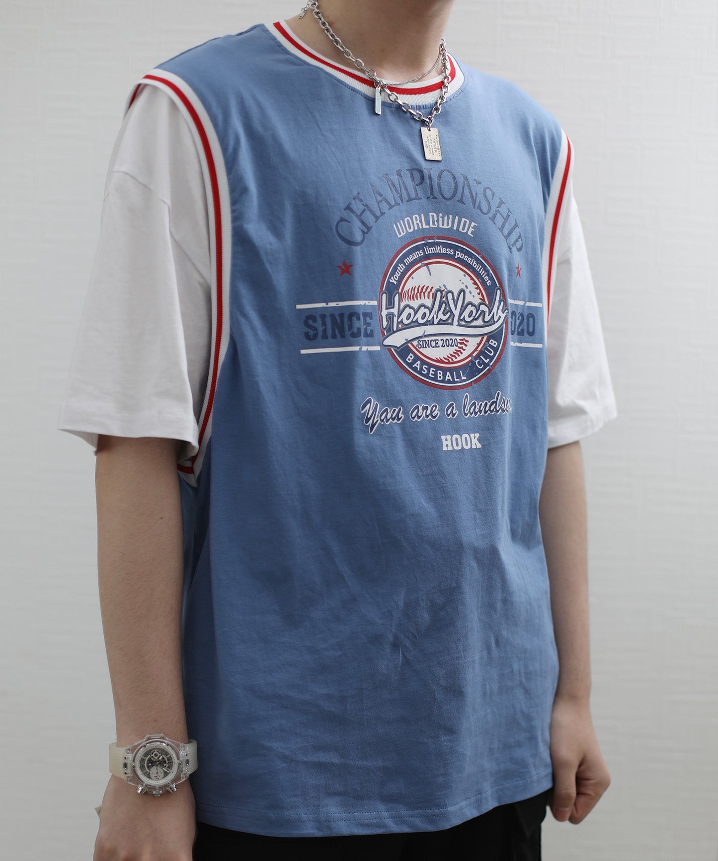 [HOOK -original-] American casual basketball uniform style docking short sleeve TEE