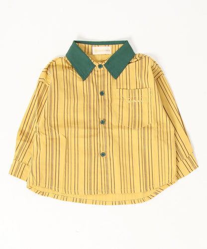 【aimoha-KIDS-】韓国子供服 　配色襟ストライプ柄シャツ