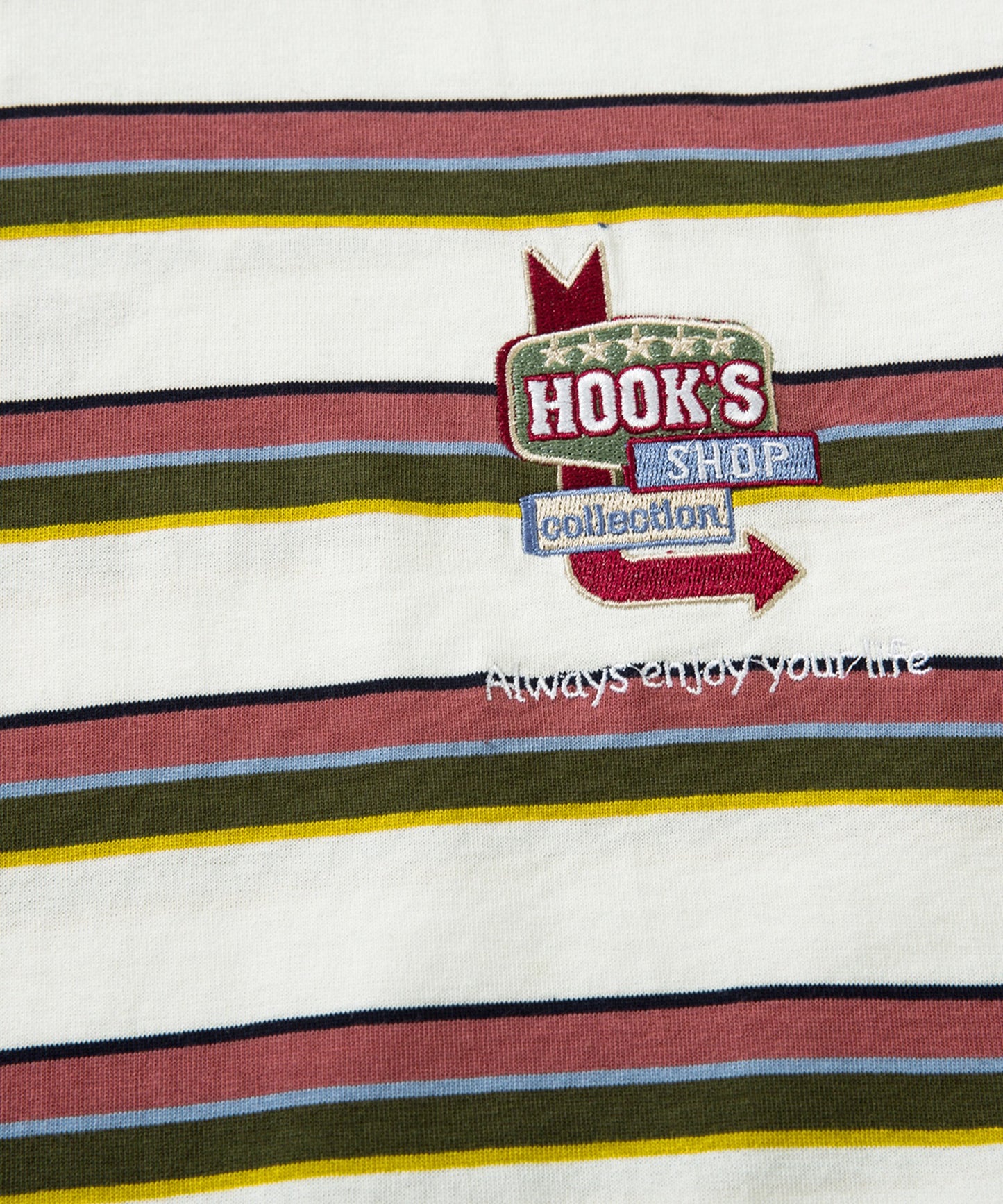 [HOOK -original-] American casual one-point embroidery multi-border long sleeve cut and sew