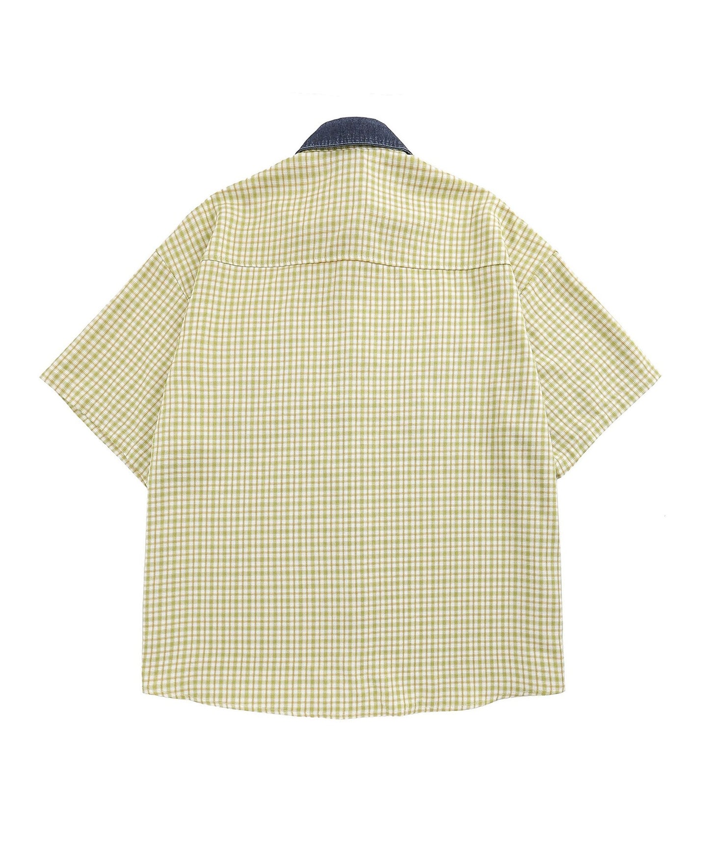 【HOOK】レトロ調刺繍入りチェック柄半袖シャツ
