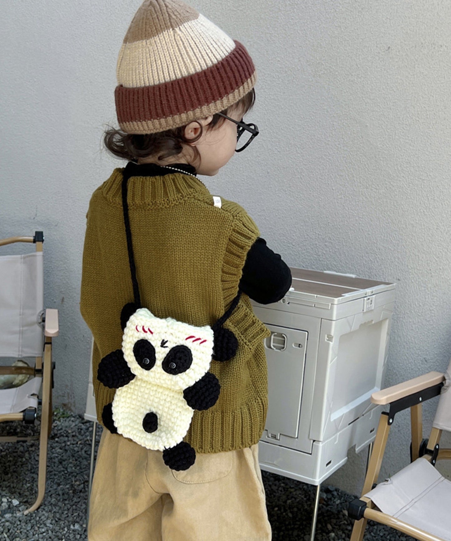 【aimoha-KIDS-】韓国子供服 かわいいパンダニット編みハンドバッグ