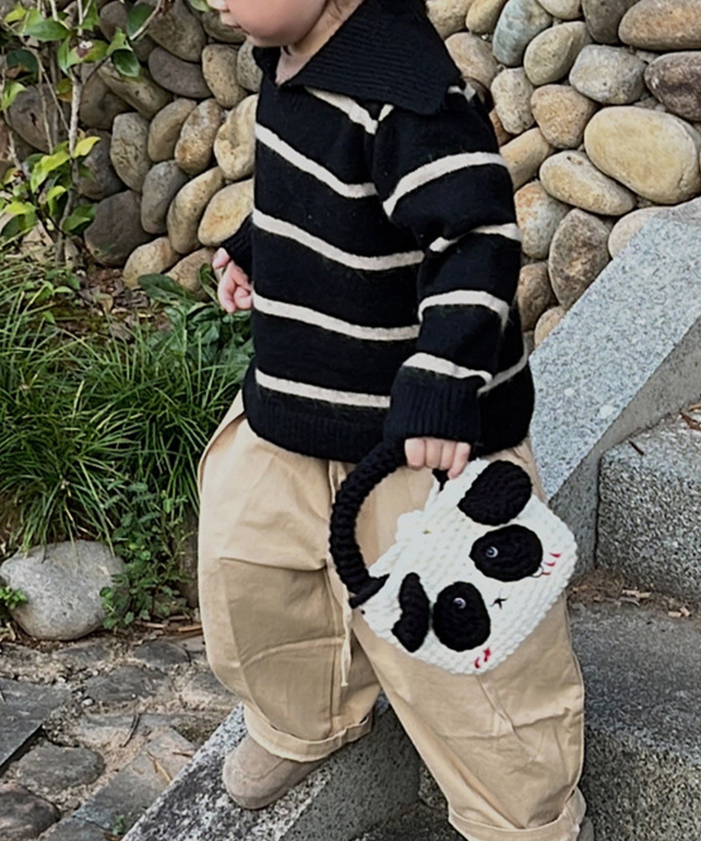 【aimoha-KIDS-】韓国子供服 かわいいパンダニット編みハンドバッグ