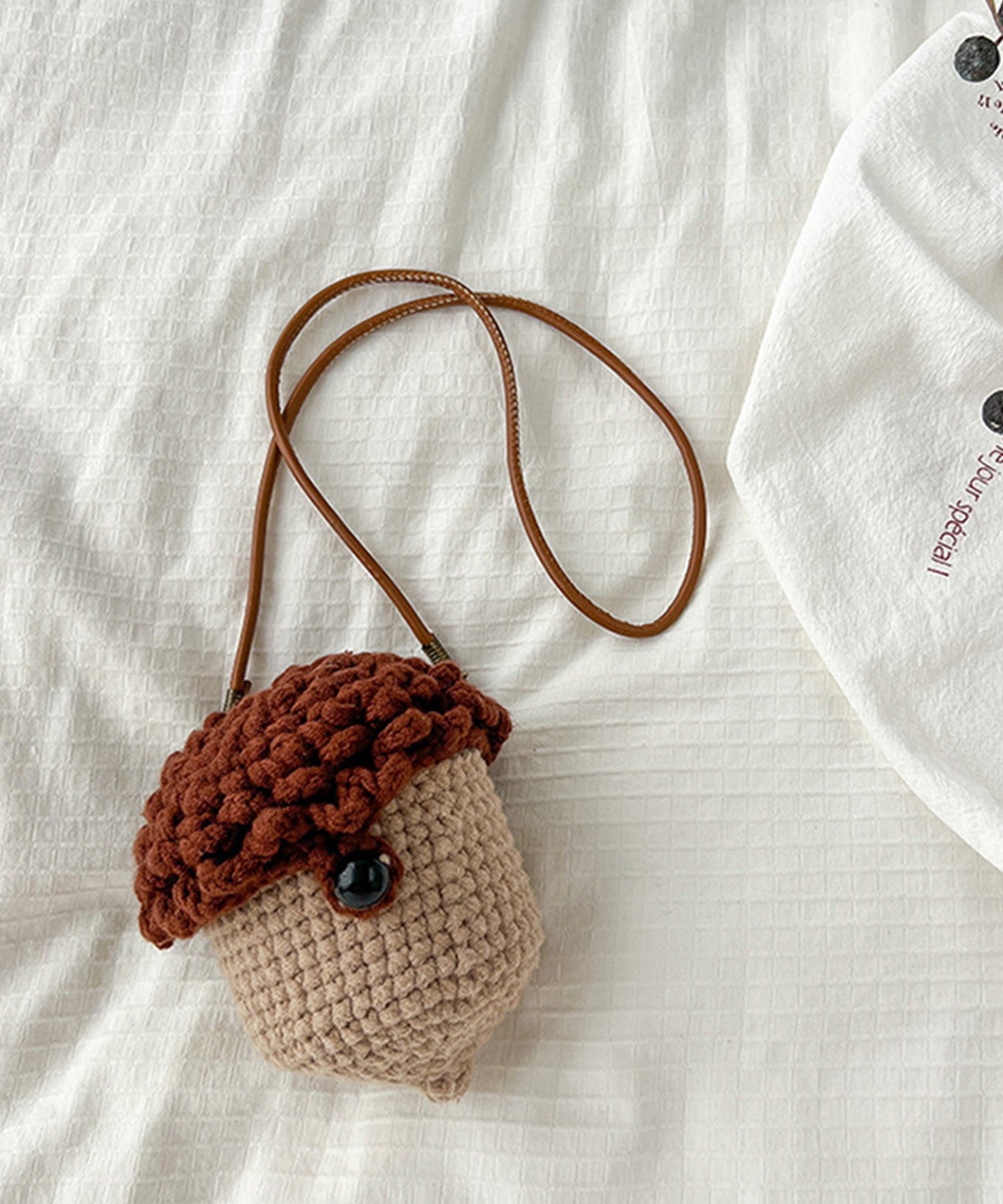 【aimoha-KIDS-】韓国子供服 かわいいキノコニット編みショルダーバッグ