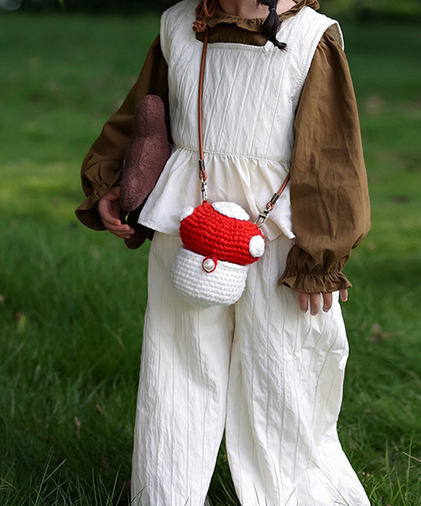 【aimoha-KIDS-】韓国子供服 かわいいキノコニット編みショルダーバッグ