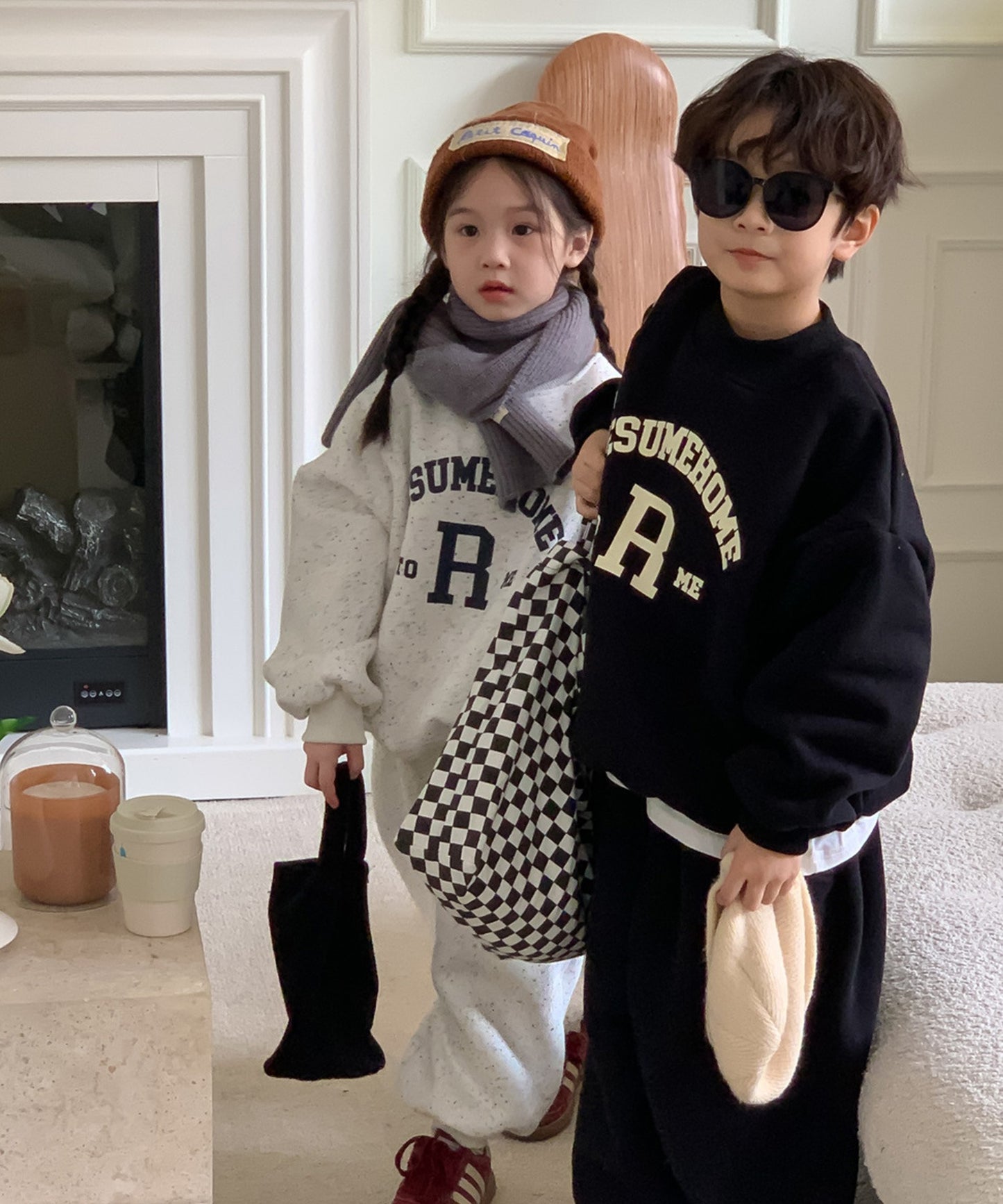 【aimoha-KIDS-】韓国子供服 ユニセックス厚地スウェットセットアップ