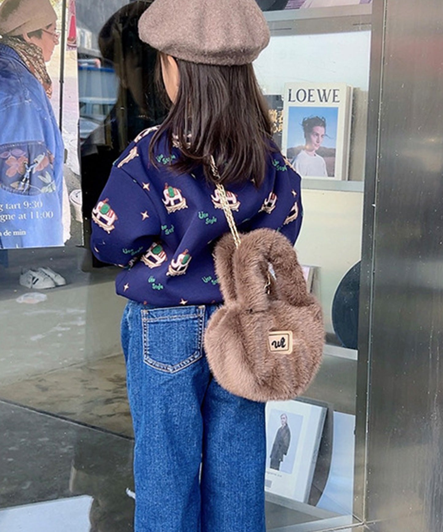 【aimoha-KIDS-】韓国子供服 フェイクファー2WAYショルダーバッグ
