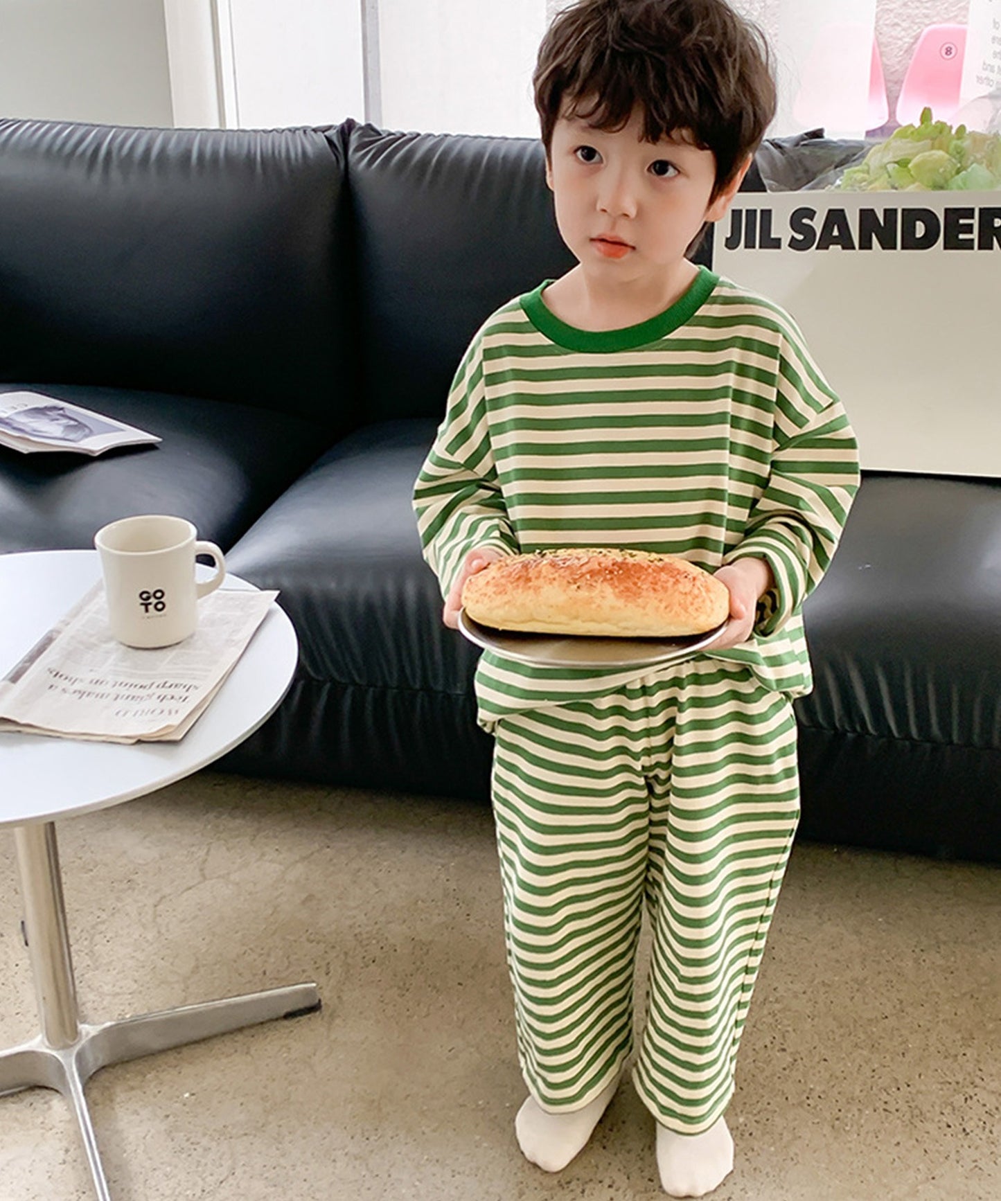 【aimoha-KIDS-】韓国子供服　ボーター柄ルームウェアパジャマ 上下2点セット