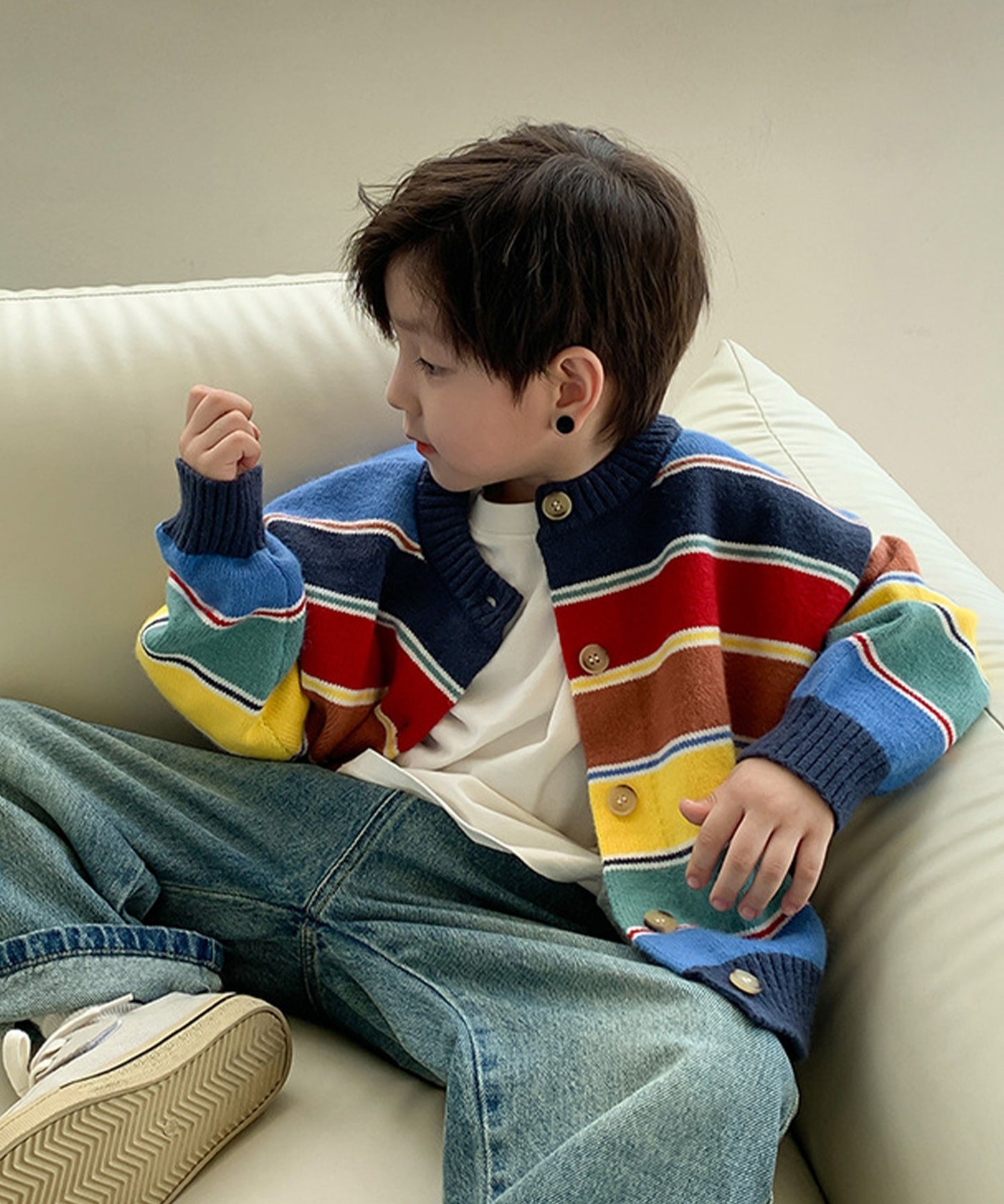 【aimoha-KIDS-】韓国子供服　カラフルボーターカーディガン