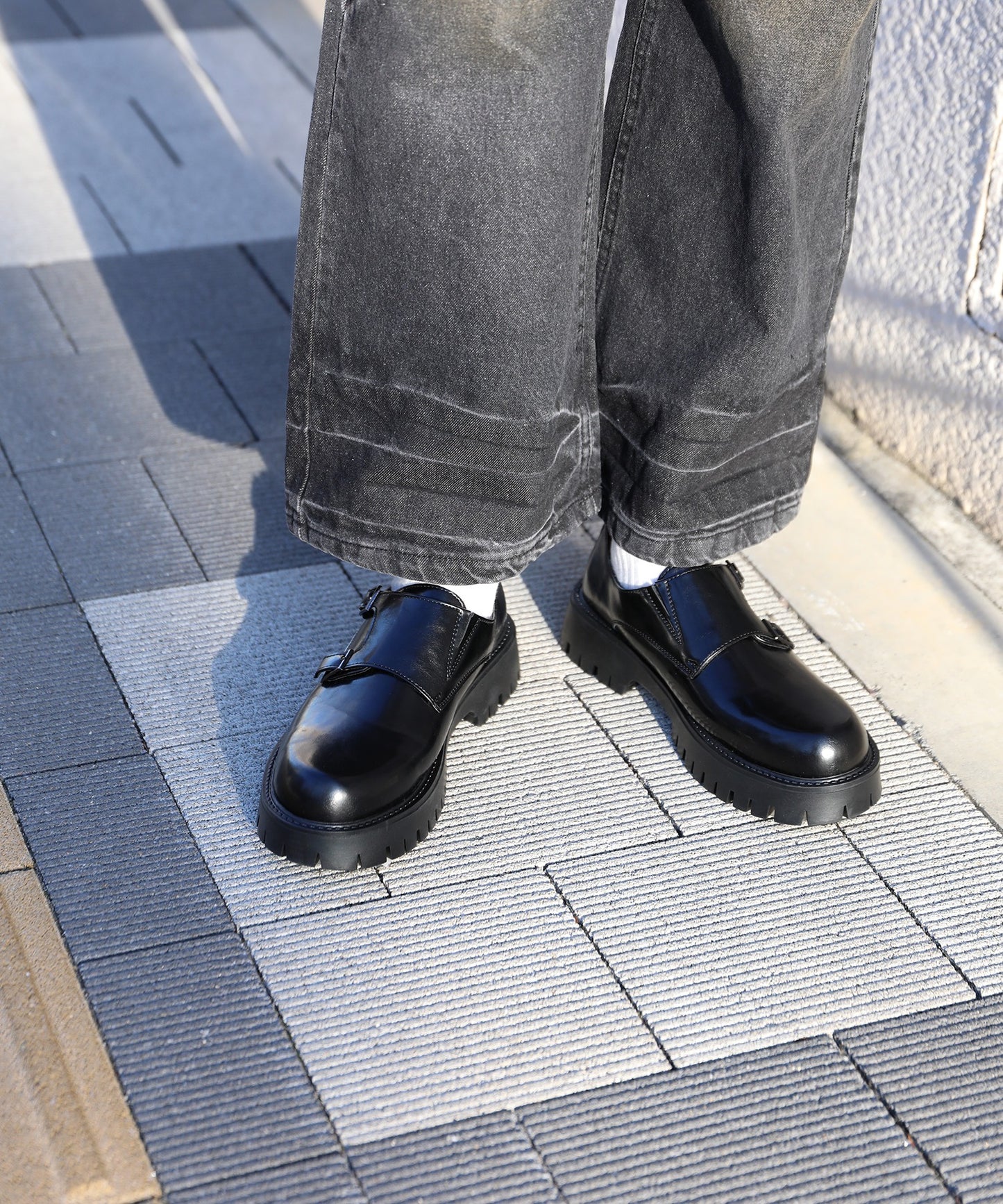 【shoes365】二層カバー　バックル二個付け　厚底ドレスシューズ