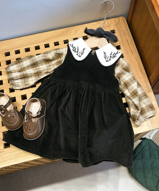 【aimoha-KIDS-】子供服　かわいいチェック柄ブラウス＋ワンピースセット