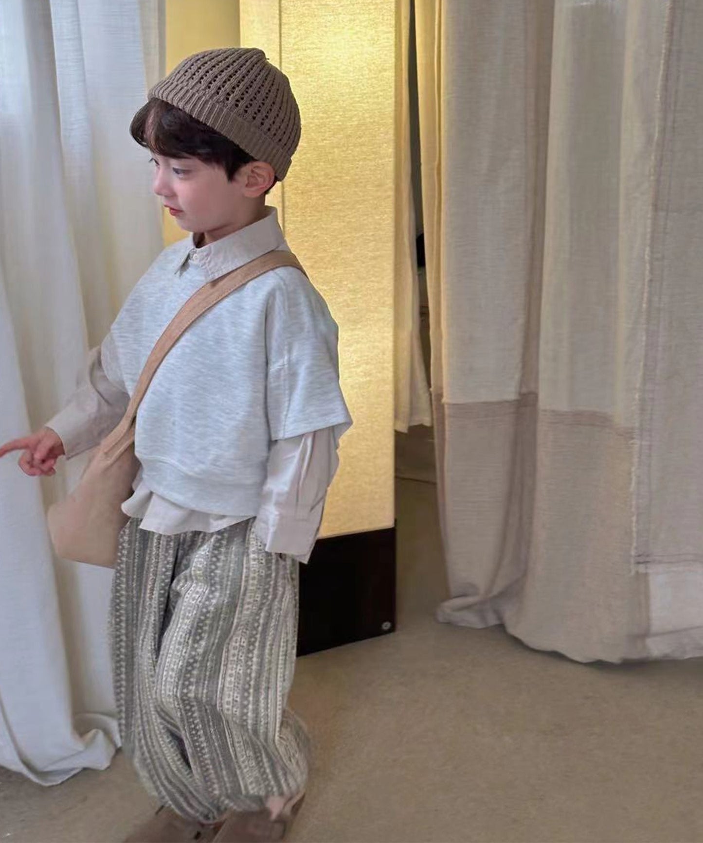 【aimoha-KIDS-】子供服　重ね着風無地ロングシャツ＋半袖スウェット