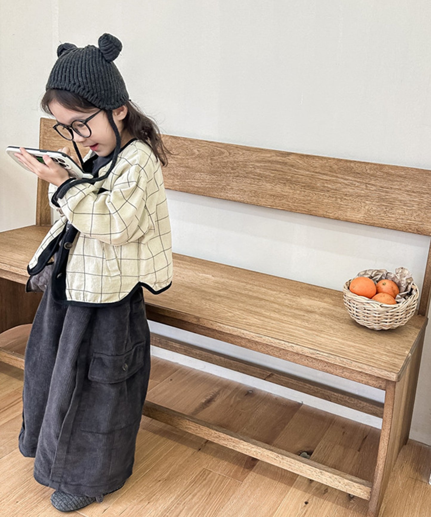【aimoha-KIDS-】子供服 チェック柄カーディガン