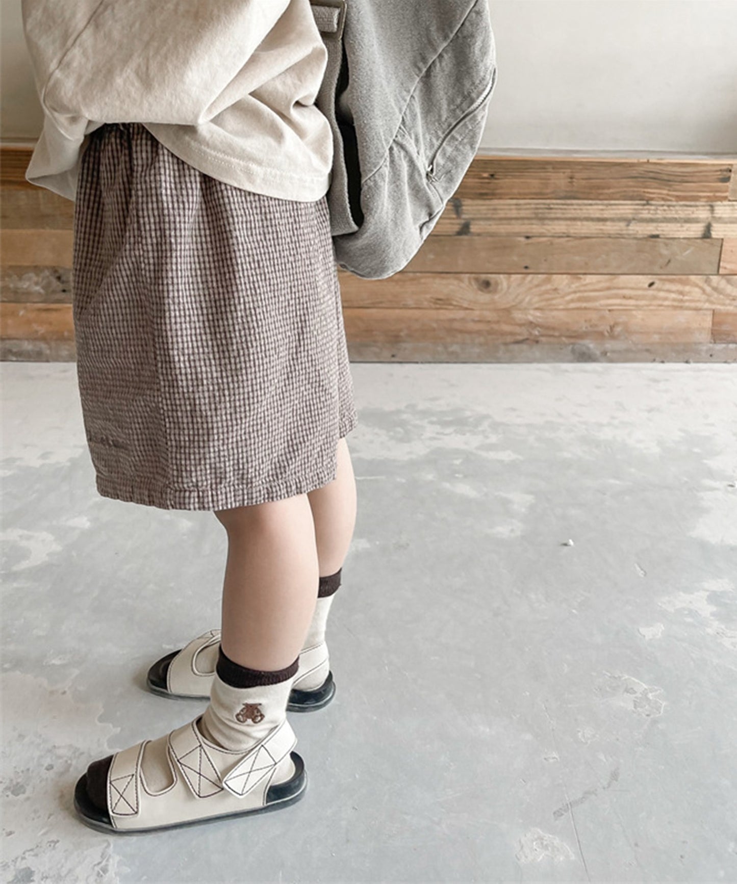 【aimoha-KIDS- 】韓国子供服　チェック柄ハーフパンツ