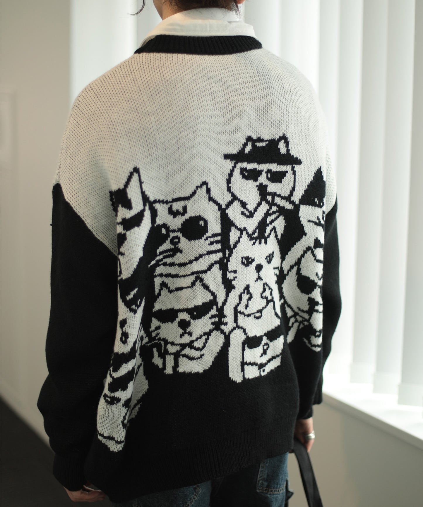 [HOOK -original-] Super cute Meow Meow Mafia all over pattern knit