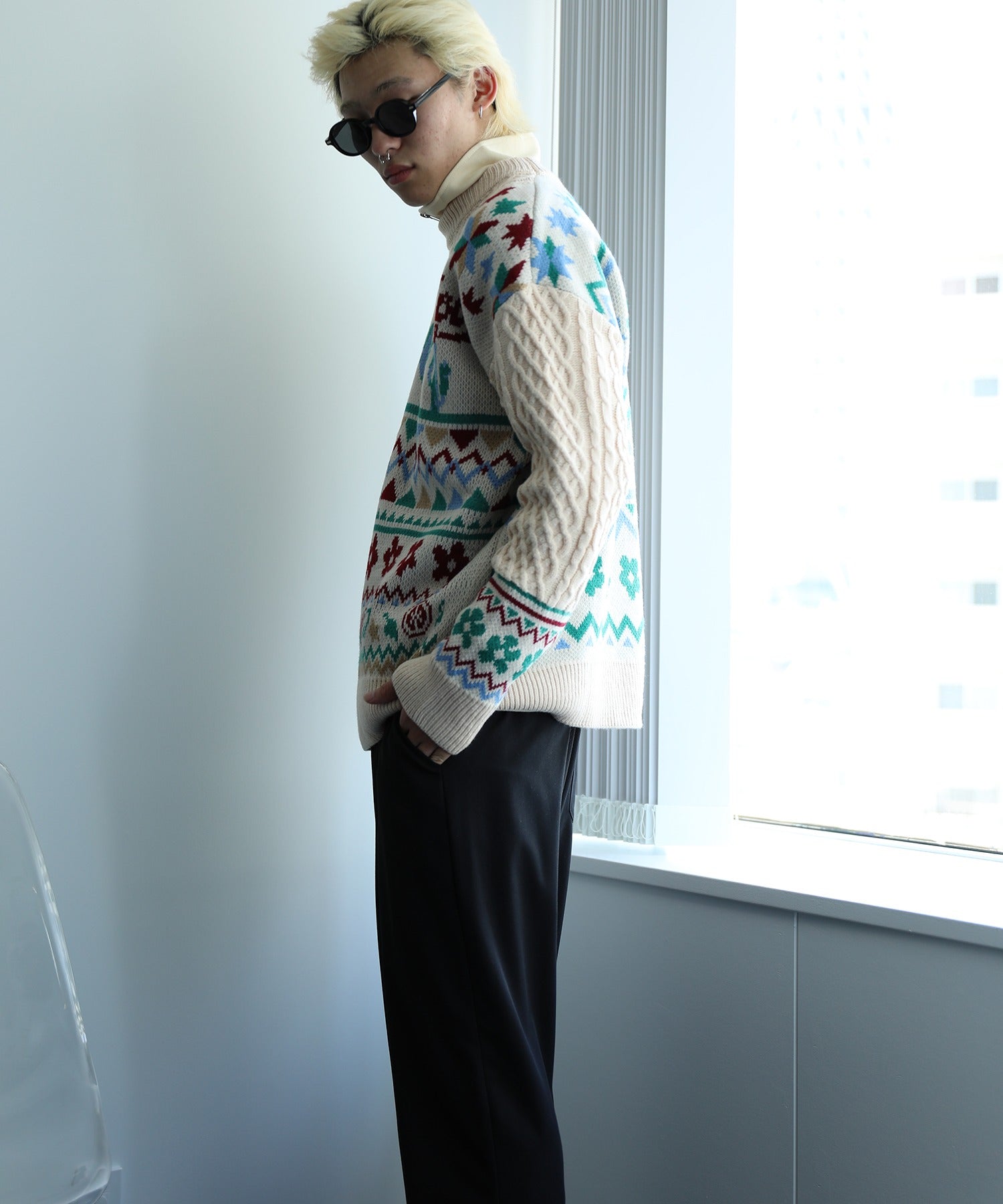 [HOOK -original-] Old clothes style retro style Mexican patchwork pattern knit