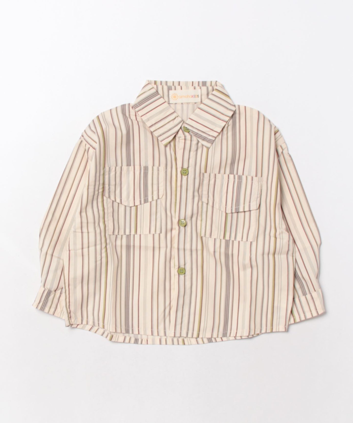 【aimoha-KIDS-】韓国子供服　ビッグポケットストライプシャツ