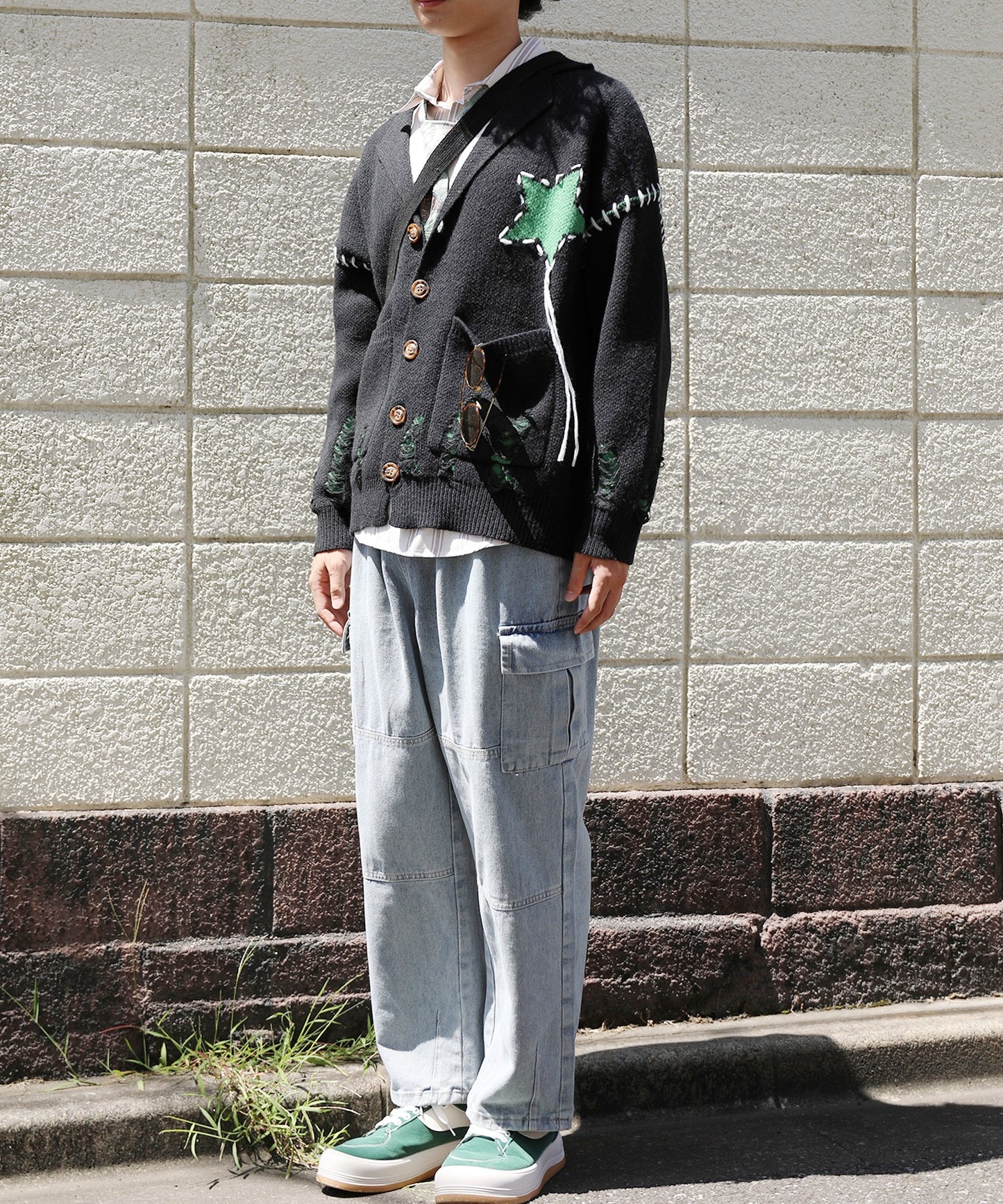 【HOOK -original- 】テーラードジャケット風オーバーニットカーディガン　裾ダメージ加工