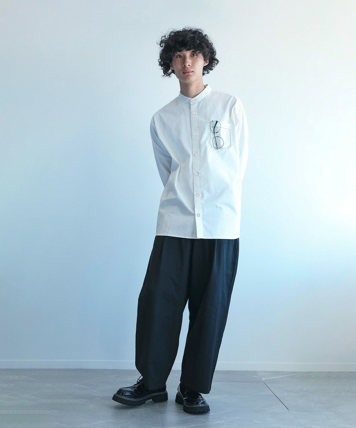 【aimoha Men's】スタンドカラー グランパシャツ