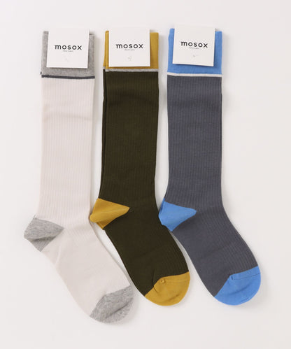 【mosox】配色ロング丈靴下3点セット