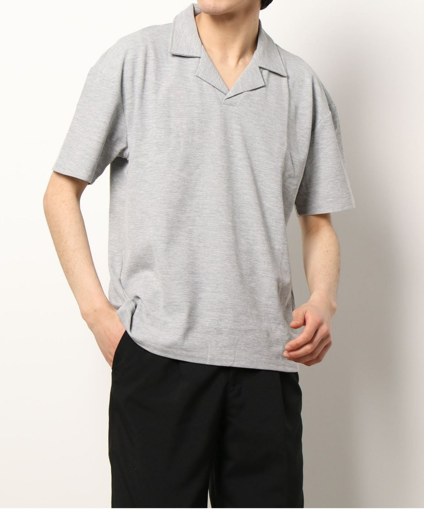 【aimoha Men's 】韓国系ワッフルオープンカラーポロシャツ