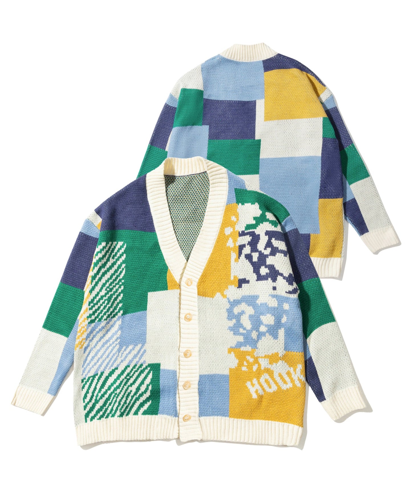 [HOOK -original-] Retro style animal color scheme patchwork knit cardigan