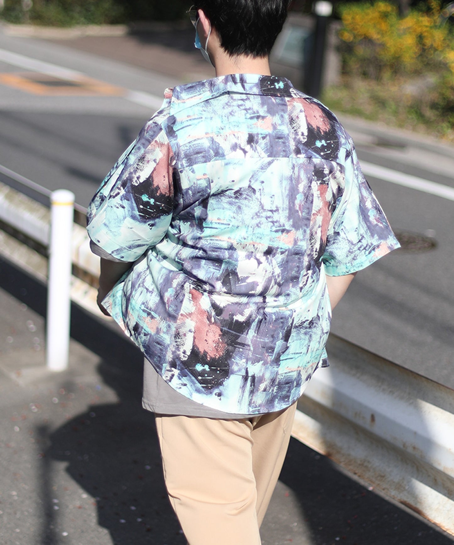 【HOOK-】 レトロ調　古着風総柄ビッグオーバーシャツ