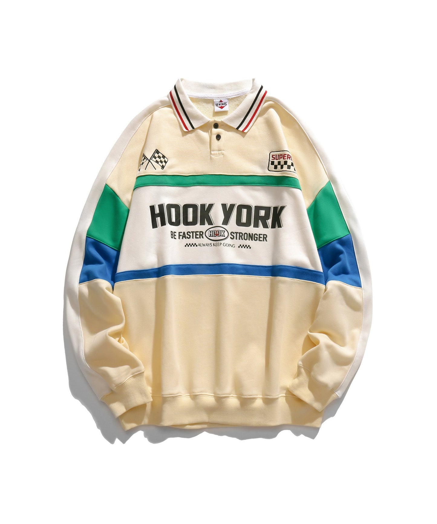 [HOOK -original-] American casual logo print color scheme switching racing polo sweatshirt