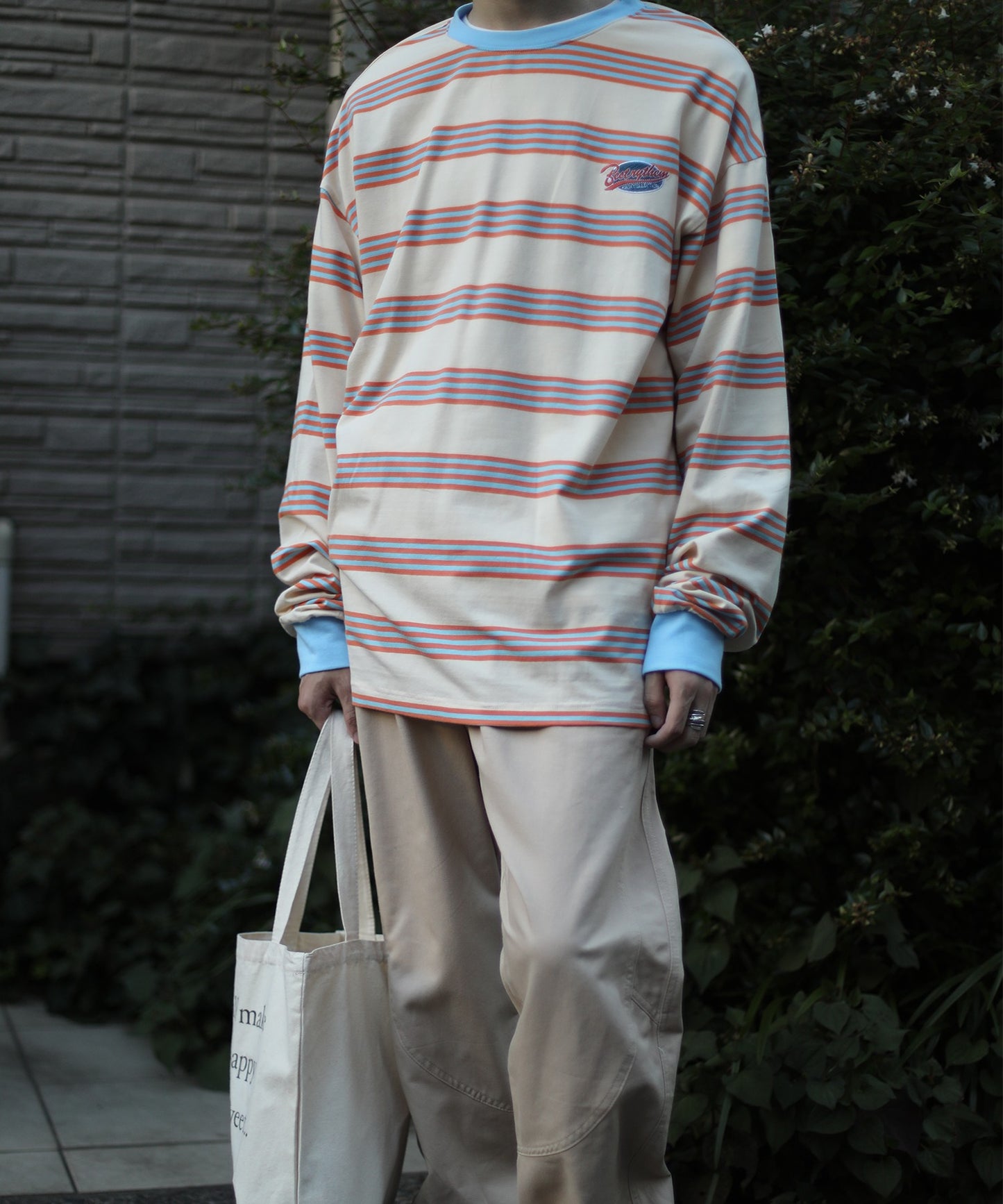 [HOOK -original-] American casual patch embroidery color scheme border ringer long TEE