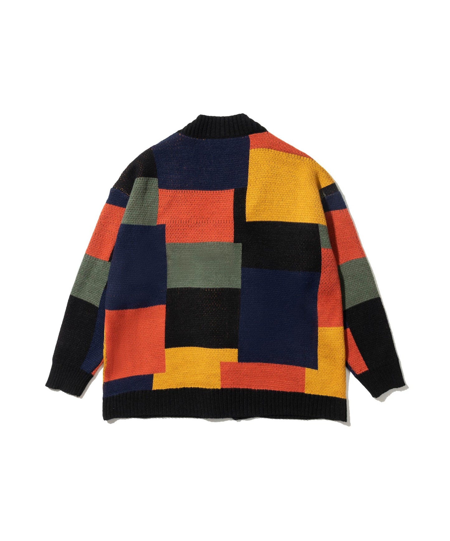 [HOOK -original-] Retro style animal color scheme patchwork knit cardigan