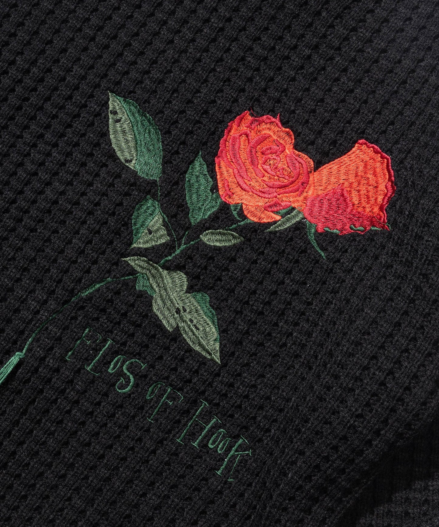 [HOOK -original-] Waffle knitting hand-stitched rose embroidery knit