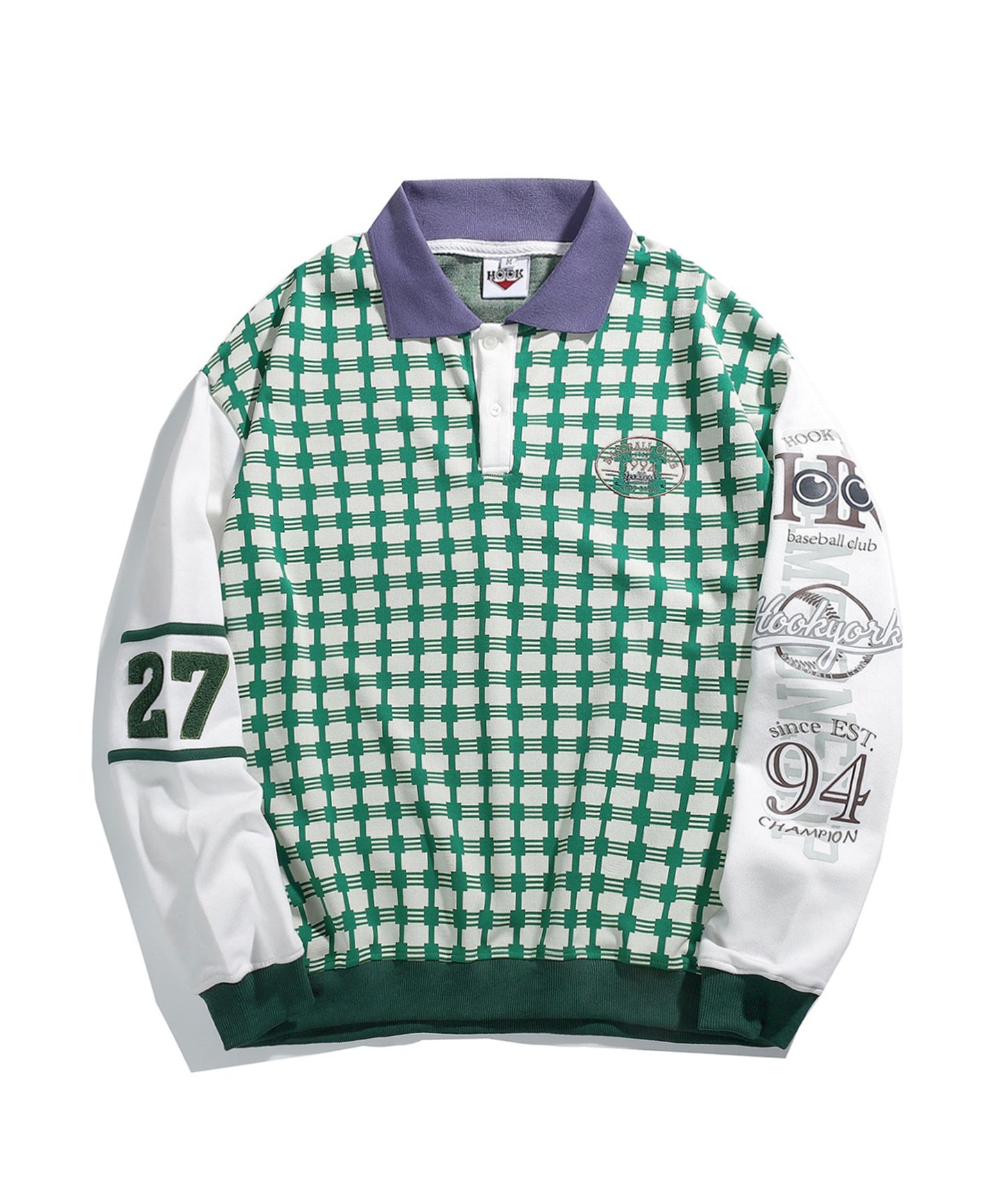 [HOOK -original-] Vintage style American casual check polo sweatshirt