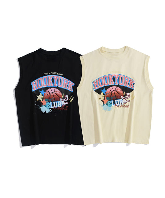 [HOOK -original-] American casual basketball print sleeveless T-shirt