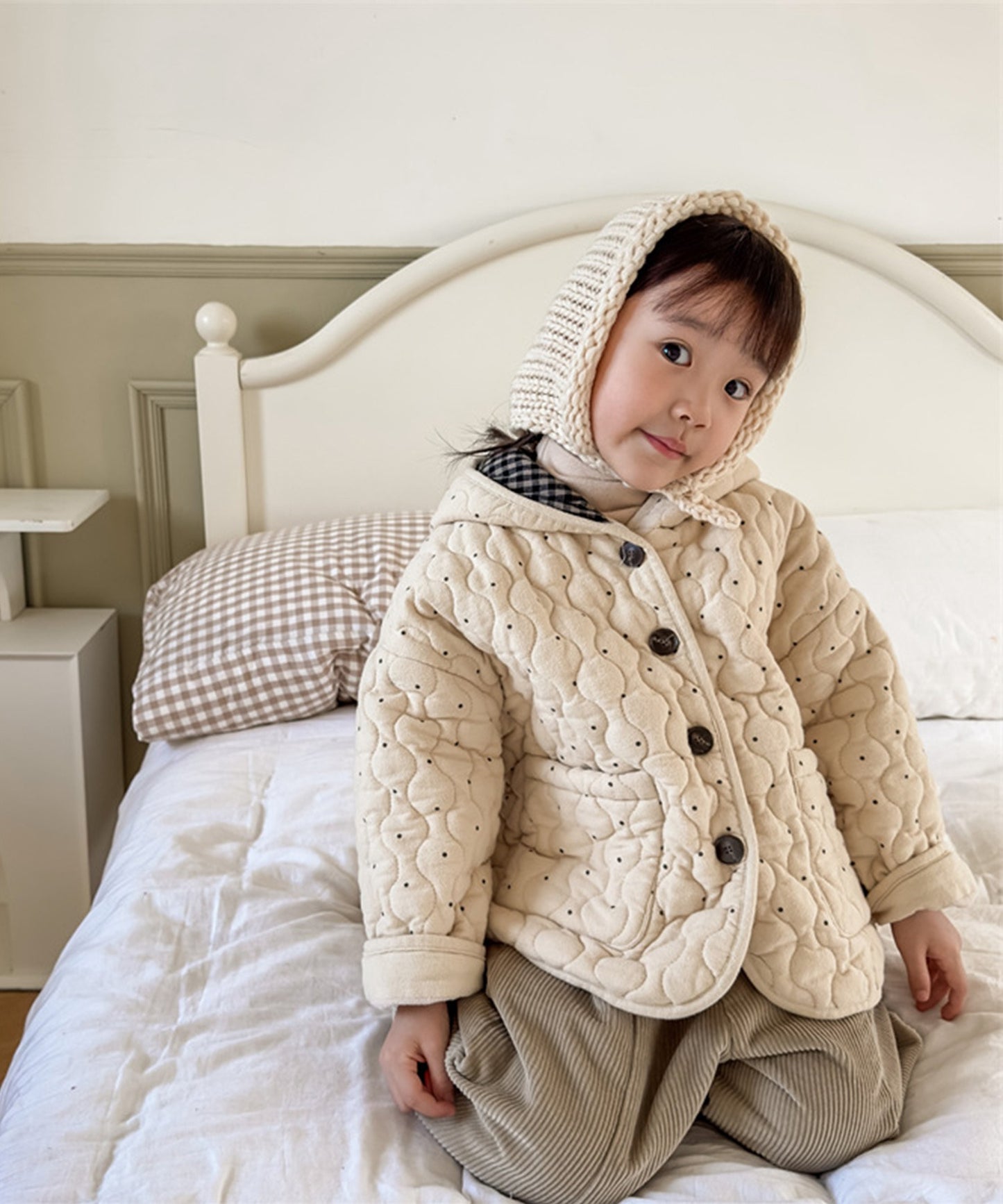 【aimoha-KIDS-】韓国子供服 ドット柄キルティング中綿ジャケット