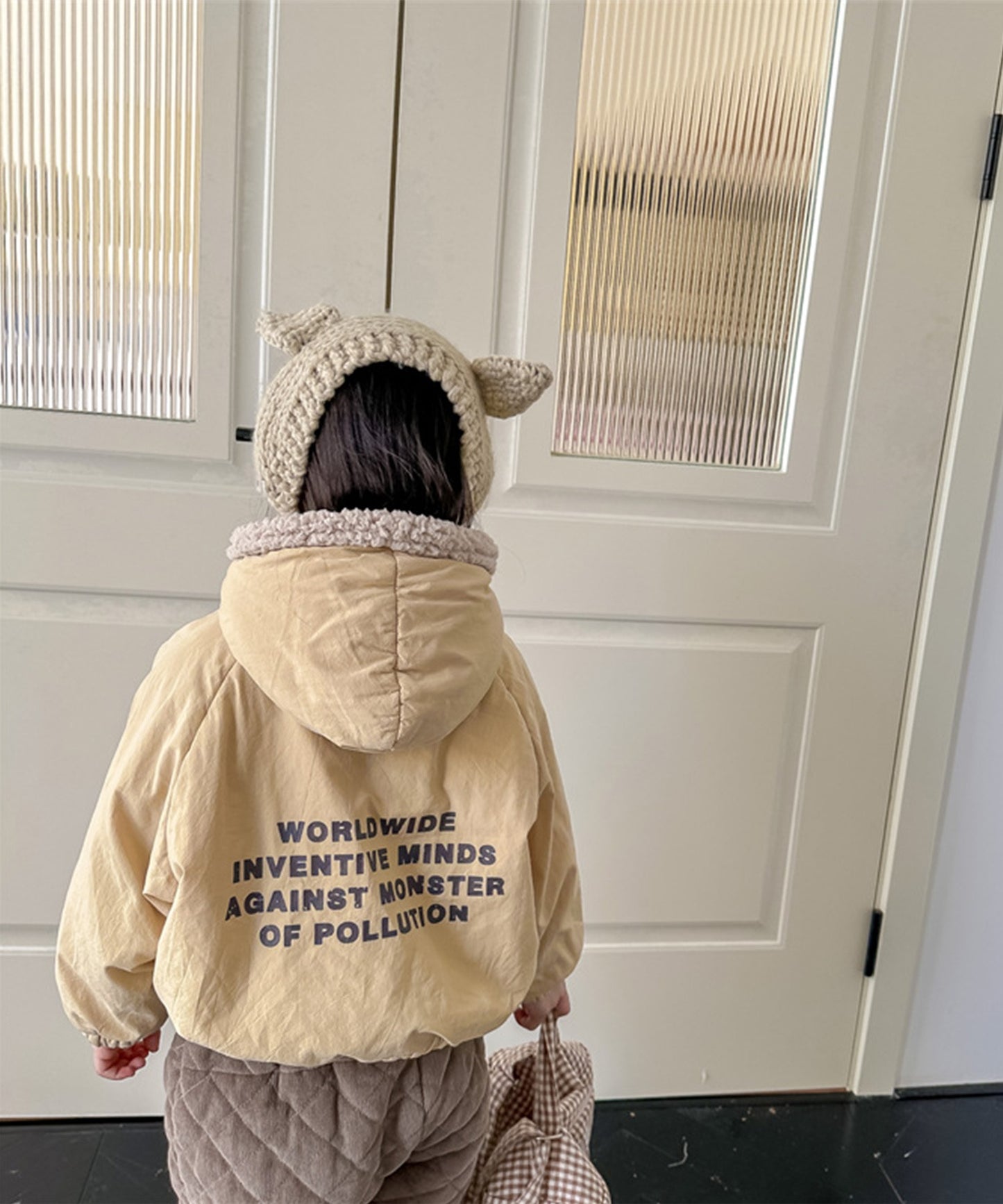 【aimoha-KIDS-】韓国子供服 暖かいボア裏地中綿ジャケット