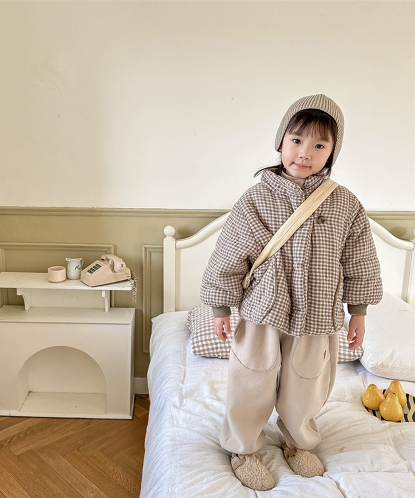 【aimoha-KIDS-】韓国子供服 ワンポイントプリント裏フリーススウェットパンツ