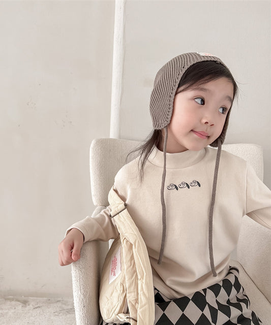 【aimoha-KIDS-】韓国子供服 ワンポイントプリントハイネック長袖カットソー