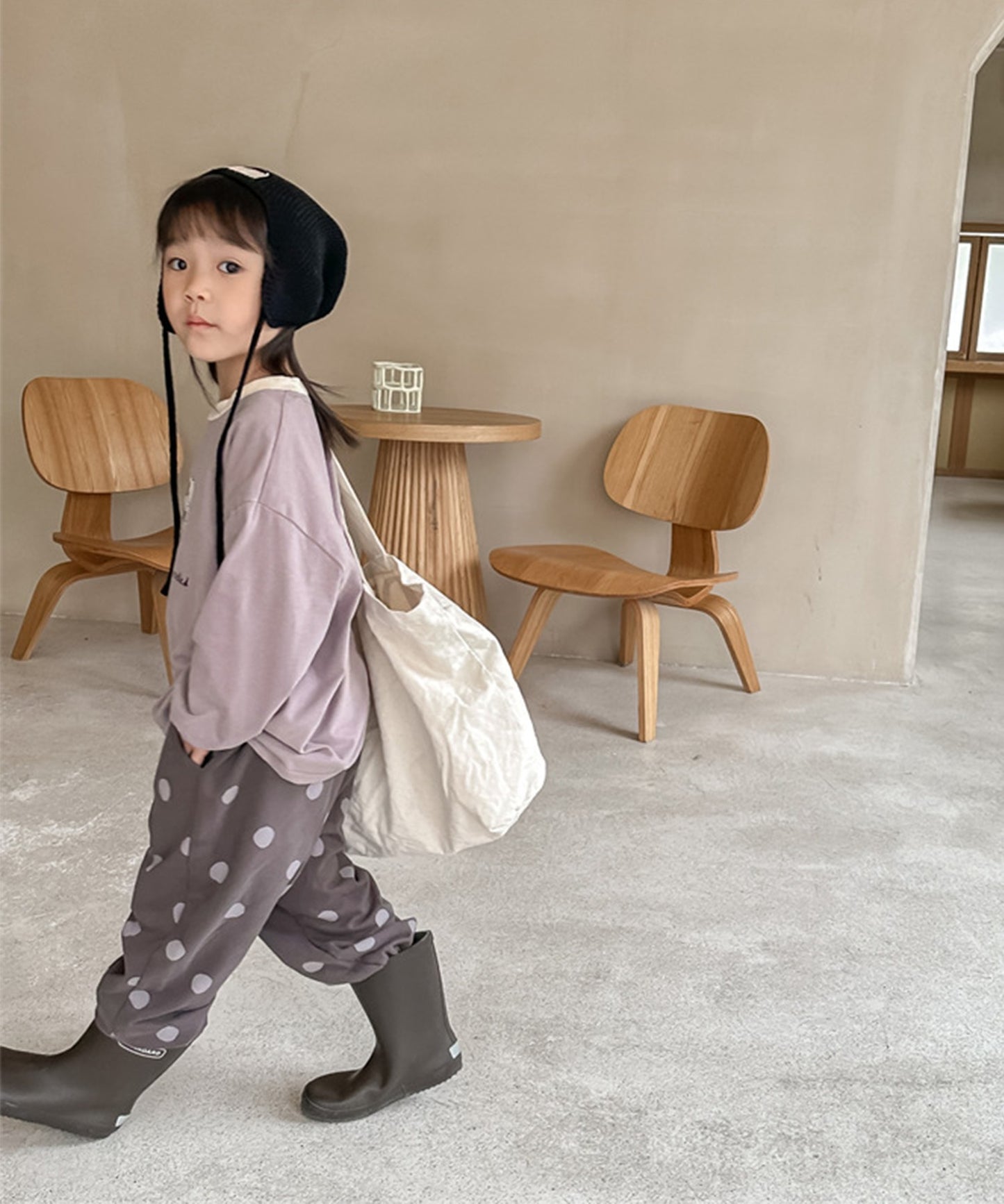 【aimoha-KIDS-】韓国子供服　可愛いドット総柄裾絞りパンツ