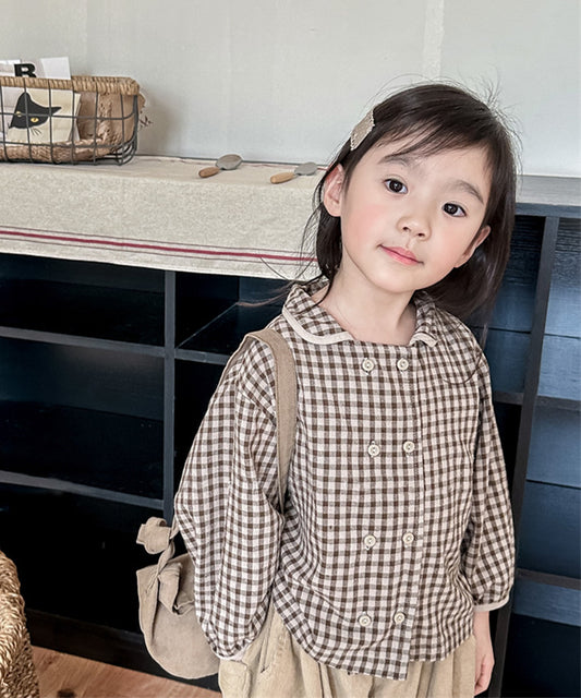 【aimoha-KIDS-】韓国子供服　ギンガムチェックブラウスシャツ
