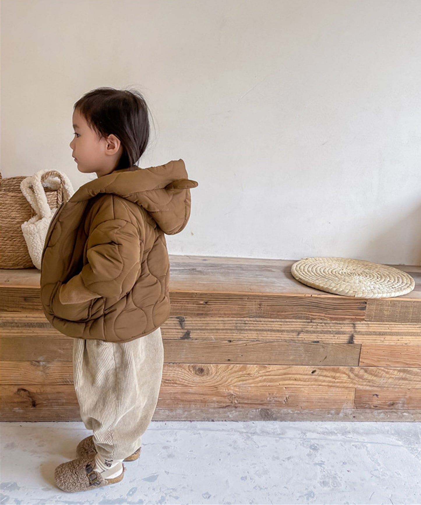 【aimoha-KIDS-】韓国子供服 可愛いクマ耳付きキルティングパーカージャケット