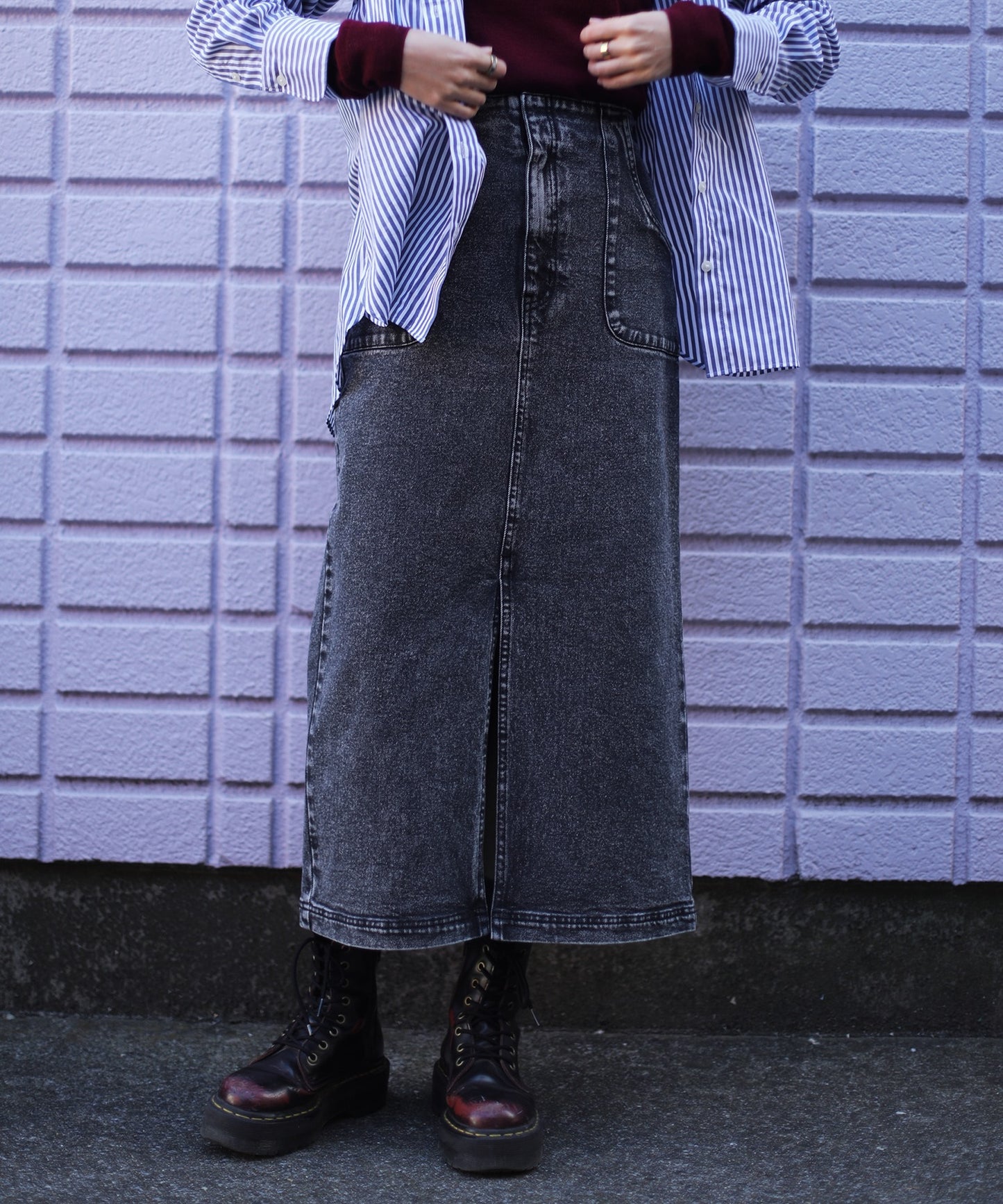 【aimoha】オリジナル ストレットデニムハイウエストロングスカート