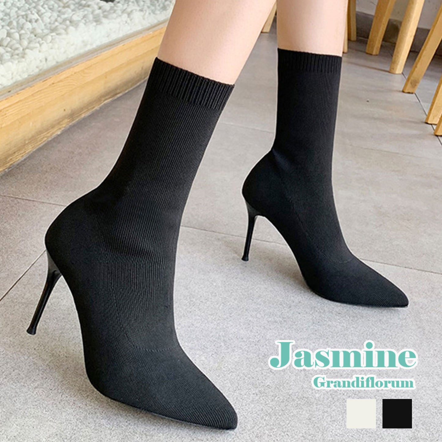 【Jasmine】9㎝ヒール 華奢見え！ピンヒールソックスブーツ